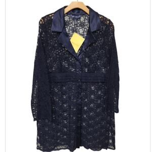 NWT Susan Graver Blue Sheer Floral Lace Satin Duster Jacket Size 2X Layering